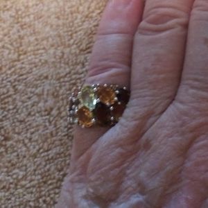 Sterling silver citrine,peridot, smokey topaz ring